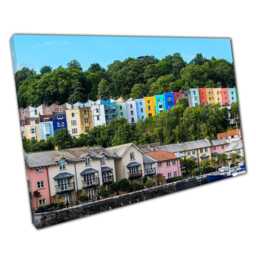 Vibrant Bristol Cityscape Rainbow Houses Canvas Print For Home & Office Wall Decor - thumbnail 1