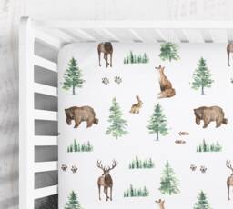 Woodland Nursery Crib Sheet Forest Animals, Buck, Bear, Fox - thumbnail 1