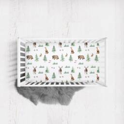 Woodland Nursery Crib Sheet Forest Animals, Buck, Bear, Fox - thumbnail 2