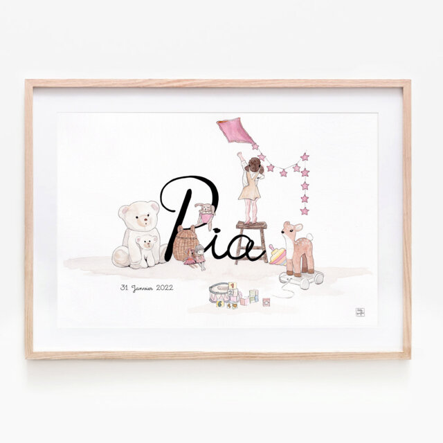 Customizable Watercolor Painting, Child's First Name Illustration, Birth Gift, Room Decoration - image 1