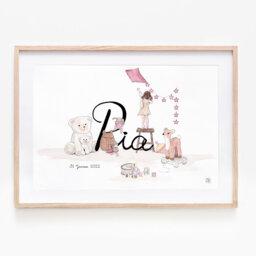 Customizable Watercolor Painting, Child's First Name Illustration, Birth Gift, Room Decoration - thumbnail 1