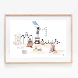 Customizable Watercolor Painting, Child's First Name Illustration, Birth Gift, Room Decoration - thumbnail 2