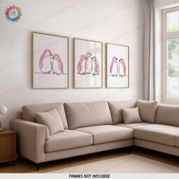 Pink Minimal Penguin Prints - Set Of 3 Posters - Line Drawing Decor Print Animal Wall Art Wildlife Gift Minimalist Picture Penguins - thumbnail 2