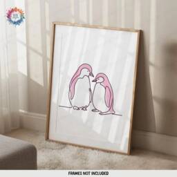 Pink Minimal Penguin Prints - Set Of 3 Posters - Line Drawing Decor Print Animal Wall Art Wildlife Gift Minimalist Picture Penguins - thumbnail 3