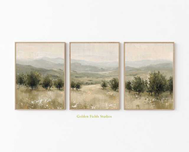 Olive Grove Landscape Poster Set Neutral Countryside Wall Art - image 1