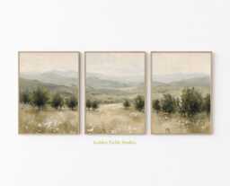 Olive Grove Landscape Poster Set Neutral Countryside Wall Art - thumbnail 1