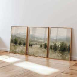 Olive Grove Landscape Poster Set Neutral Countryside Wall Art - thumbnail 4