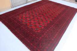 7x10 Ft Brand New Akhcha Handmade Rug, Red High Pile Afghan Turkmen Bokhara Area Rug - Livingroom Rug, Tribal Bedroom Office Rug - thumbnail 1