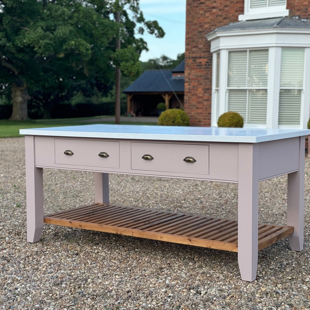 Kitchen Island Bespoke Corian Solid Pine Counter Shaker In-Frame