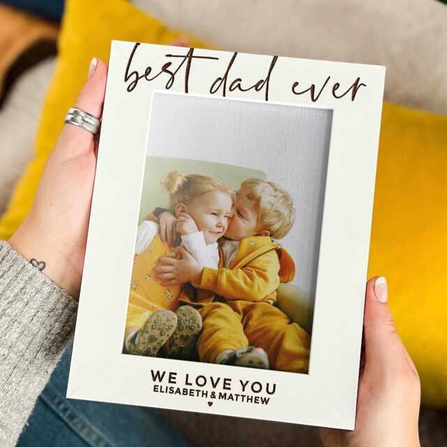 Personalized Dad Ever Photo Frame - Engraved Wood Father's Day Gift - image 1