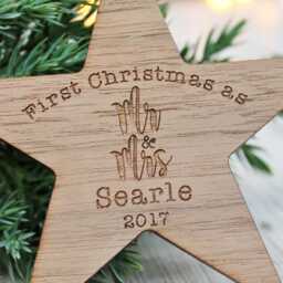 Personalised Mr & Mrs First Christmas Wooden Decoration - thumbnail 3