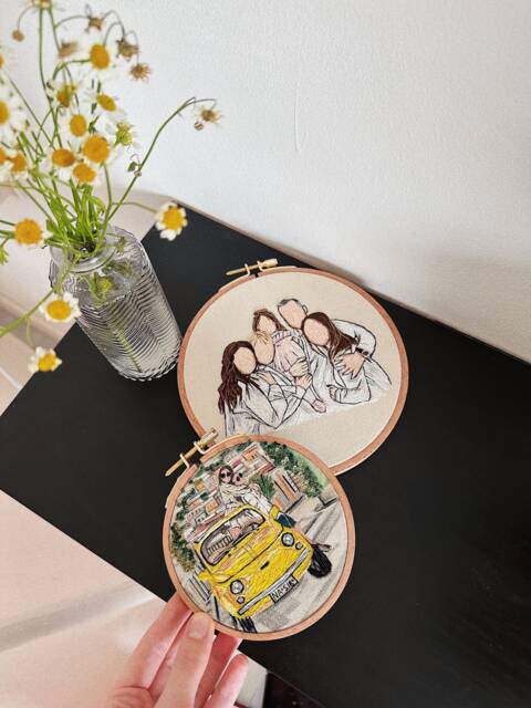 Custom Family Portrait Embroidery Hoop Art - Personalized Wedding Gift - image 1