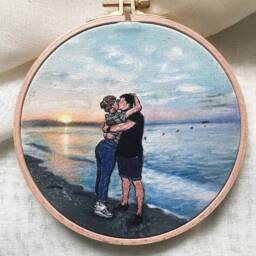Custom Family Portrait Embroidery Hoop Art - Personalized Wedding Gift - thumbnail 3