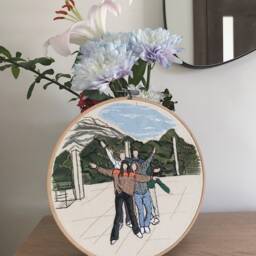 Custom Family Portrait Embroidery Hoop Art - Personalized Wedding Gift - thumbnail 2