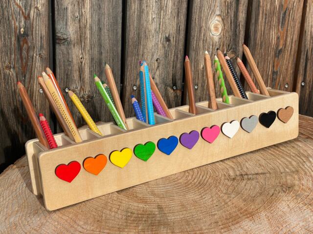 Pen Holder Hearts, Wooden Pen Holder, Personalized Back To School Gift, Enrollment Cup - image 1