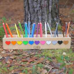 Pen Holder Hearts, Wooden Pen Holder, Personalized Back To School Gift, Enrollment Cup - thumbnail 2