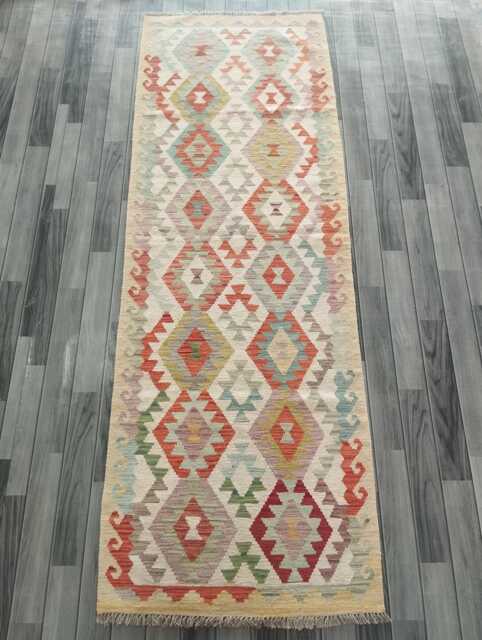 Multicolour Wool Runner, Handmade Artisan Afghan Turkish Persian Qashqai Moroccan Navajo Flatweave, Natural Kilim Rug 247x86 cm - image 1