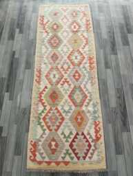 Multicolour Wool Runner, Handmade Artisan Afghan Turkish Persian Qashqai Moroccan Navajo Flatweave, Natural Kilim Rug 247x86 cm - thumbnail 1
