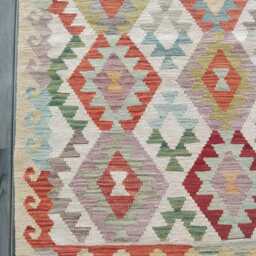 Multicolour Wool Runner, Handmade Artisan Afghan Turkish Persian Qashqai Moroccan Navajo Flatweave, Natural Kilim Rug 247x86 cm - thumbnail 4