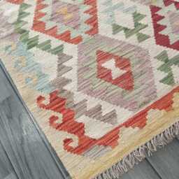 Multicolour Wool Runner, Handmade Artisan Afghan Turkish Persian Qashqai Moroccan Navajo Flatweave, Natural Kilim Rug 247x86 cm - thumbnail 2