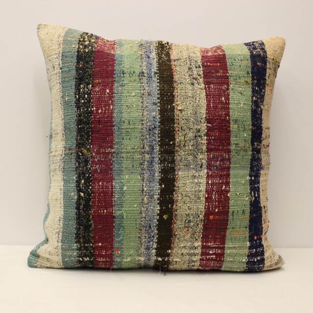 Kilim Pillow Turkish Pillow, 24x24 Inches 60x60 cm, Striped Cushion Bedding 4Af-150 - image 1