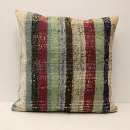 Kilim Pillow Turkish Pillow, 24x24 Inches 60x60 cm, Striped Cushion Bedding 4Af-150 - thumbnail 1