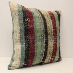 Kilim Pillow Turkish Pillow, 24x24 Inches 60x60 cm, Striped Cushion Bedding 4Af-150 - thumbnail 2