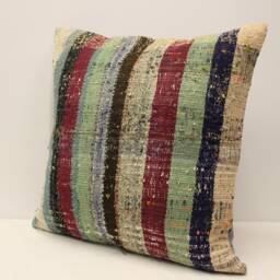 Kilim Pillow Turkish Pillow, 24x24 Inches 60x60 cm, Striped Cushion Bedding 4Af-150 - thumbnail 3