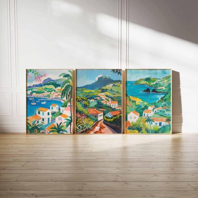 Set Of 3 Azores Poster, Portugal Nature Island Ocean Volcanic Travel Print, Wall Decor - image 1
