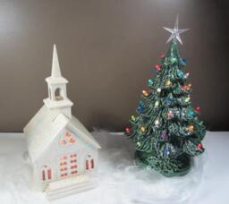 16-Inch Vintage-style Lighted Ceramic Christmas Tree - Classic Tabletop Centerpiece Made To Order - thumbnail 3