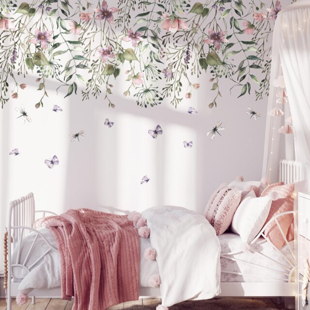 Summer Flower Wall Decal Top Border - Pink Purple Floral Stickers By Dizzy Duck Designs Classy Nursery Or Girls Bedroom Decor - image 1