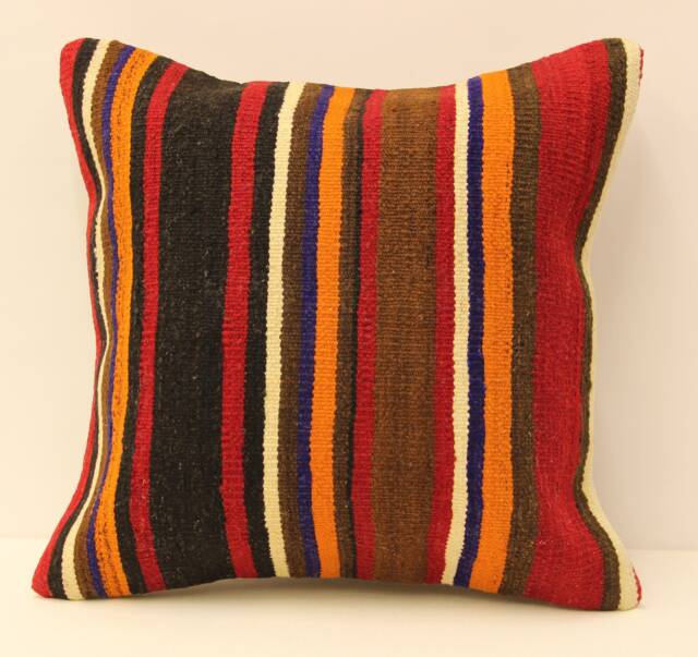 Vintage Kilim Pillow Cover, Turkish Handmade Wool Cushion - 18x18 - image 1