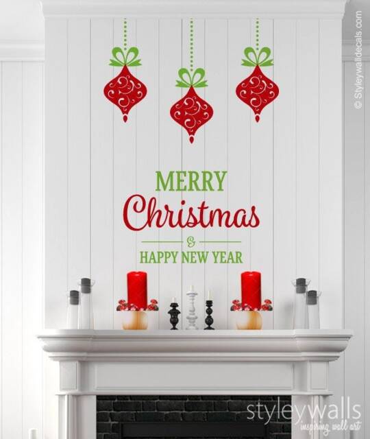 Merry Christmas Wall Decal, Holiday Ornament Decal Sticker, Decor, Balls Happy New Year Sticker - image 1