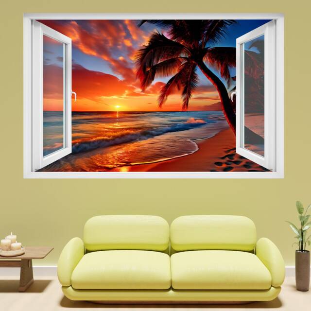 Majestic Sunset On Tropical Beach Mural Decal Self-Adhesive Wall Sticker Poster Bedroom Nursery Home Decor 1240 - image 1