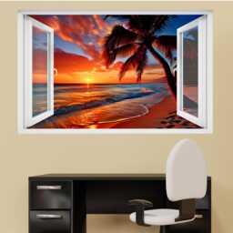 Majestic Sunset On Tropical Beach Mural Decal Self-Adhesive Wall Sticker Poster Bedroom Nursery Home Decor 1240 - thumbnail 3