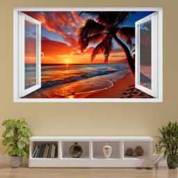 Majestic Sunset On Tropical Beach Mural Decal Self-Adhesive Wall Sticker Poster Bedroom Nursery Home Decor 1240 - thumbnail 2