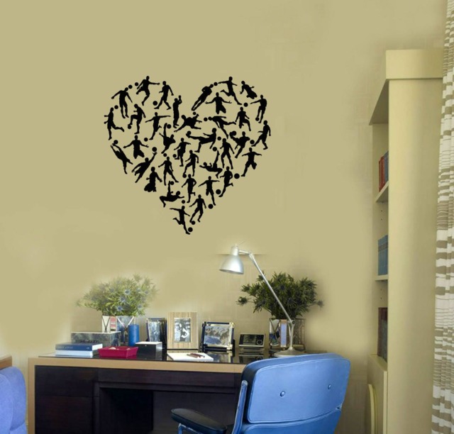 Soccer Heart Vinyl Wall Decal Silhouette Players Ball Room Decor Stickers Mural - #2725Di - image 1