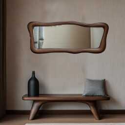 Asymmetric Solid Wood Mirror - Organic Wall Frame Rustic Bathroom & Living Room Decor Vertical - thumbnail 2