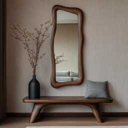 Asymmetric Solid Wood Mirror - Organic Wall Frame Rustic Bathroom & Living Room Decor Vertical - thumbnail 1
