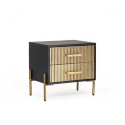 Sleek 2-Drawer Bedside Table in Black & Gold - Luxe Nightstand For Your Bedroom - thumbnail 2