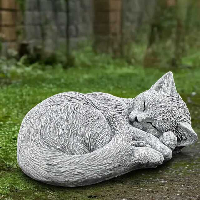 Curled Cat Sculpture Outdoor Kitty Figurine Cement Kitten Statue Stone Animal Ornament Pet Decoration Kitty Lover Gift Yard Art - image 1