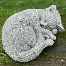 Curled Cat Sculpture Outdoor Kitty Figurine Cement Kitten Statue Stone Animal Ornament Pet Decoration Kitty Lover Gift Yard Art - thumbnail 2