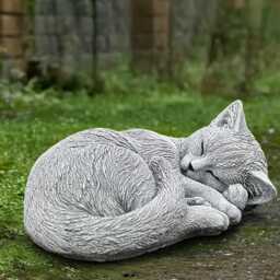 Curled Cat Sculpture Outdoor Kitty Figurine Cement Kitten Statue Stone Animal Ornament Pet Decoration Kitty Lover Gift Yard Art - thumbnail 1