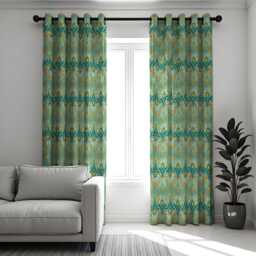 Teal & Orange Retro Curtains, Mid Century Modern Leaf Pattern Drape, Classic Geometric Style Custom Made Window Panel, Rod Pocket Curtains - thumbnail 3