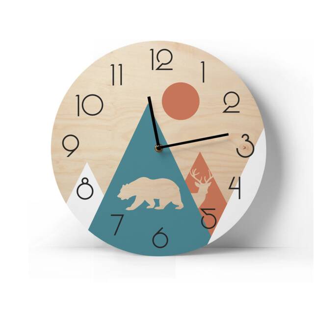Mountains Wall Clock Personalized Animal Decor Kids Room Art Children's Gift - image 1