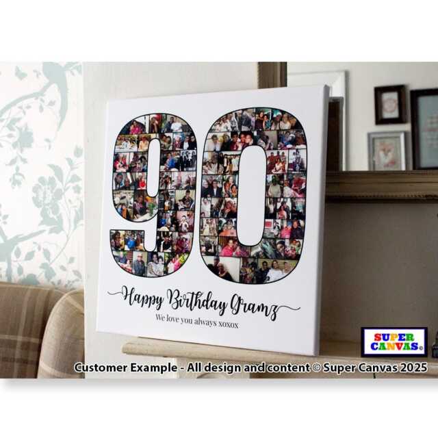 Happy 90Th Birthday Personalised Mum Dad Grandad Nana Friend Grandma Nan Picture Photo Collage Board Framed Canvas Print Gift - image 1