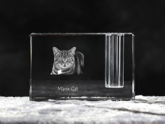 Manx Cat , Crystal Pen Holder With Cat, Souvenir, Decoration, Limited Edition, Collection - image 1