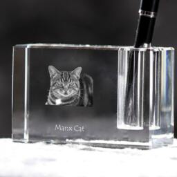 Manx Cat , Crystal Pen Holder With Cat, Souvenir, Decoration, Limited Edition, Collection - thumbnail 2