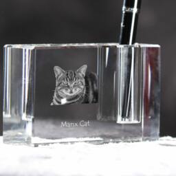 Manx Cat , Crystal Pen Holder With Cat, Souvenir, Decoration, Limited Edition, Collection - thumbnail 3
