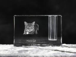 Manx Cat , Crystal Pen Holder With Cat, Souvenir, Decoration, Limited Edition, Collection - thumbnail 1